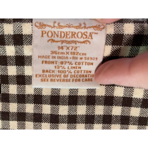 Embroidered Cotton Linen Blend Table Runner 'Ponderosa' Brown Gingham 2 Sided - Picture 8 of 8